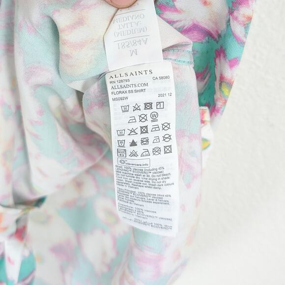 All Saints Men's Florax Floral Printed Camp Collar Shirt size Medium - Picture 6 of 8